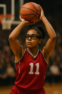Basketballspielerin mit Schutzbrille